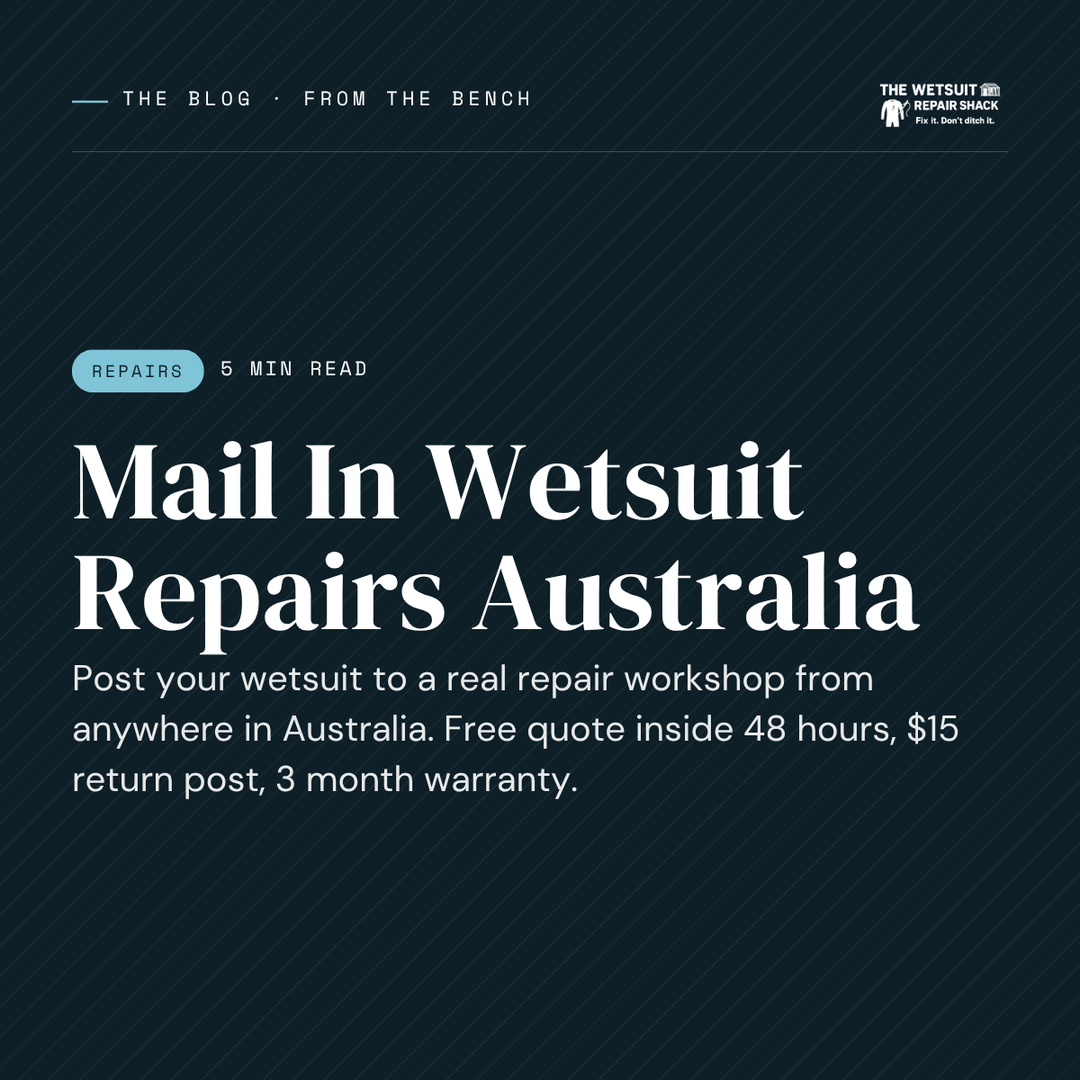 Mail In Wetsuit Repairs Australia. Post your wetsuit to a real repair workshop from anywhere, free quote inside 48 hours.