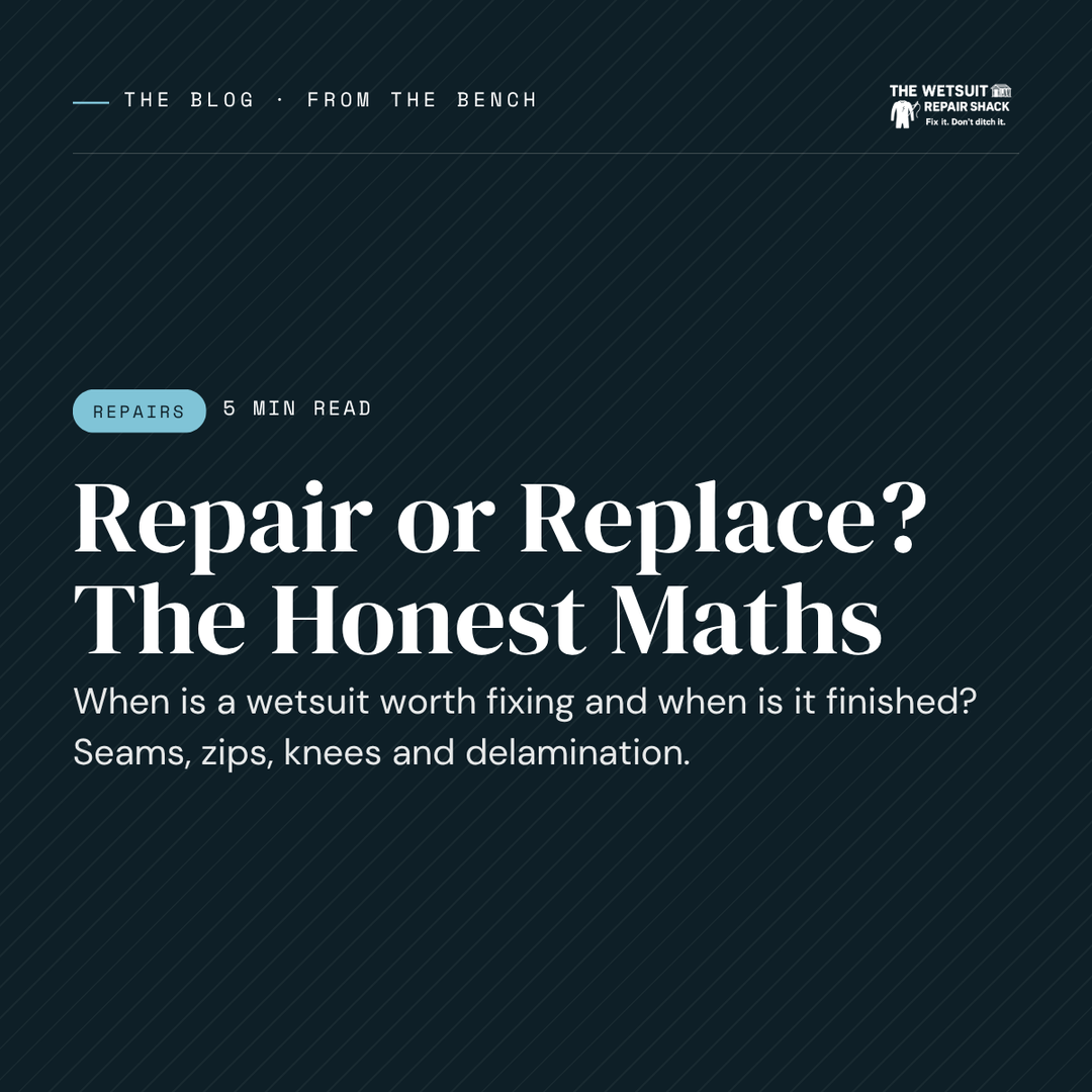 Repair or Replace? The Honest Maths. When a wetsuit is worth fixing and when it is finished: seams, zips, knees and delamination.